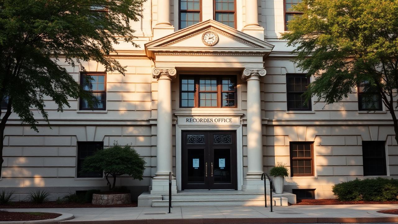 Exterior of a classical U.S. county courthouse and recorder's office building
