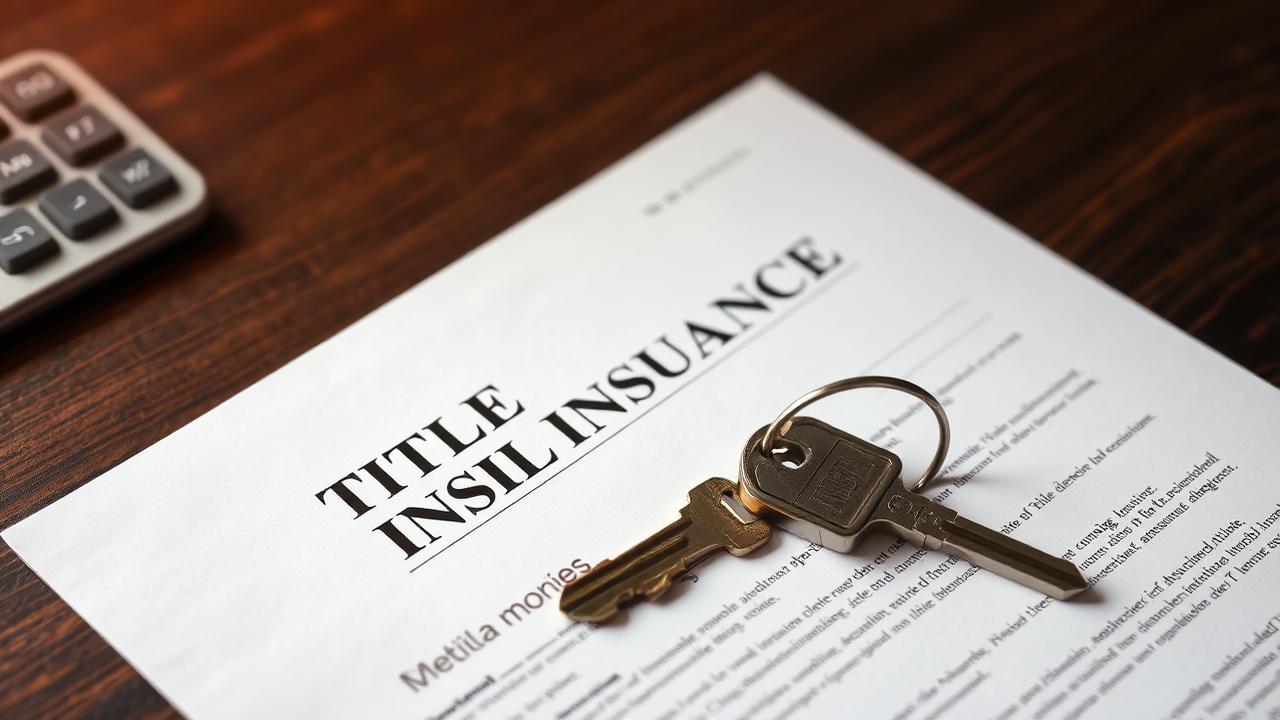 Title insurance policy document with a brass house key resting on top